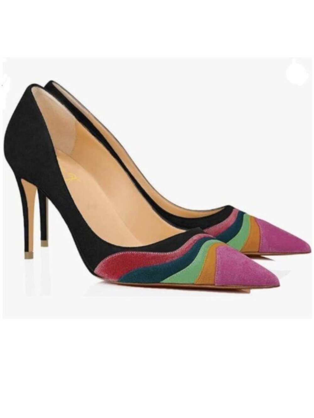 FOWT Women Kitten Heels Pumps High Heel Pointed Toe Pump Slip-on Rainbow Shoes